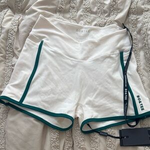Bo+Tee Women's White Athletic Shorts with Green Trim